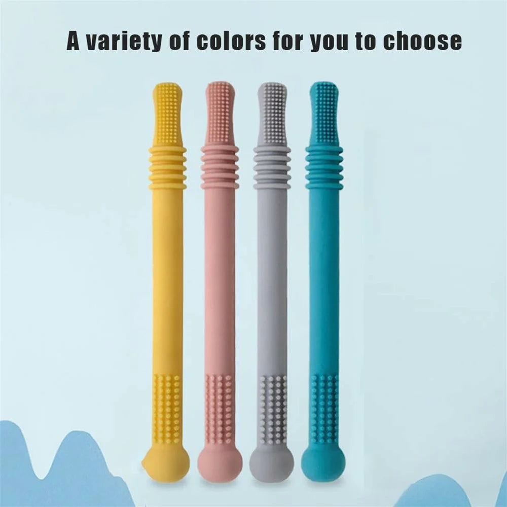 Baby Teething Toys 4Pcs Silicone Teether with Tube Brush Soft Hollow Design for Infant Oral Care (No FDA, BPA Free) - 7