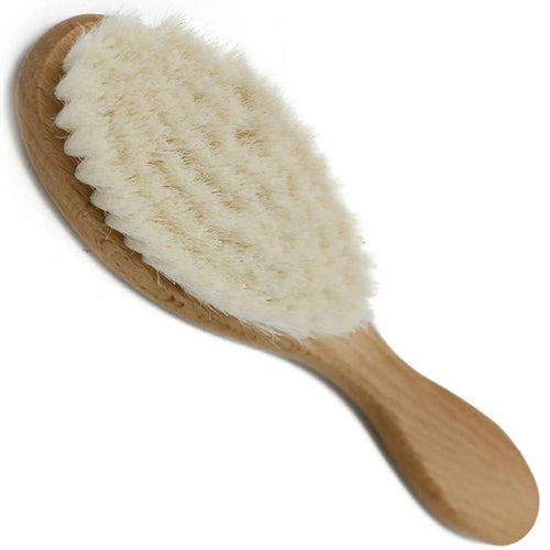 Baby Wool Brush Natural Goat Bristles For Healthier Scalp Wooden Handle Brush - L Size - 1