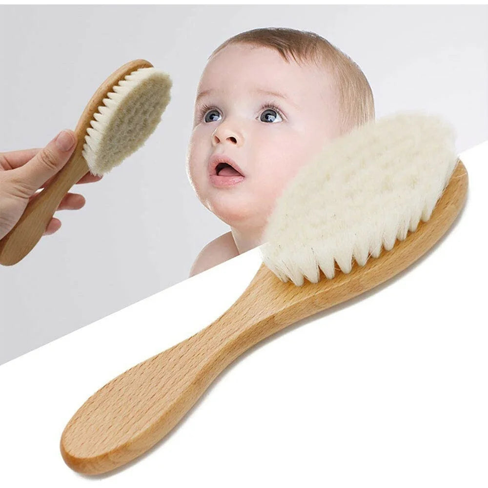 Baby Wool Brush Natural Goat Bristles For Healthier Scalp Wooden Handle Brush - L Size - 2