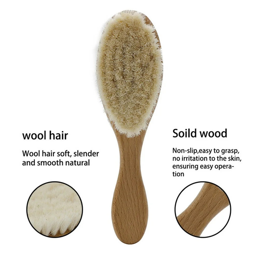 Baby Wool Brush Natural Goat Bristles For Healthier Scalp Wooden Handle Brush - L Size - 3