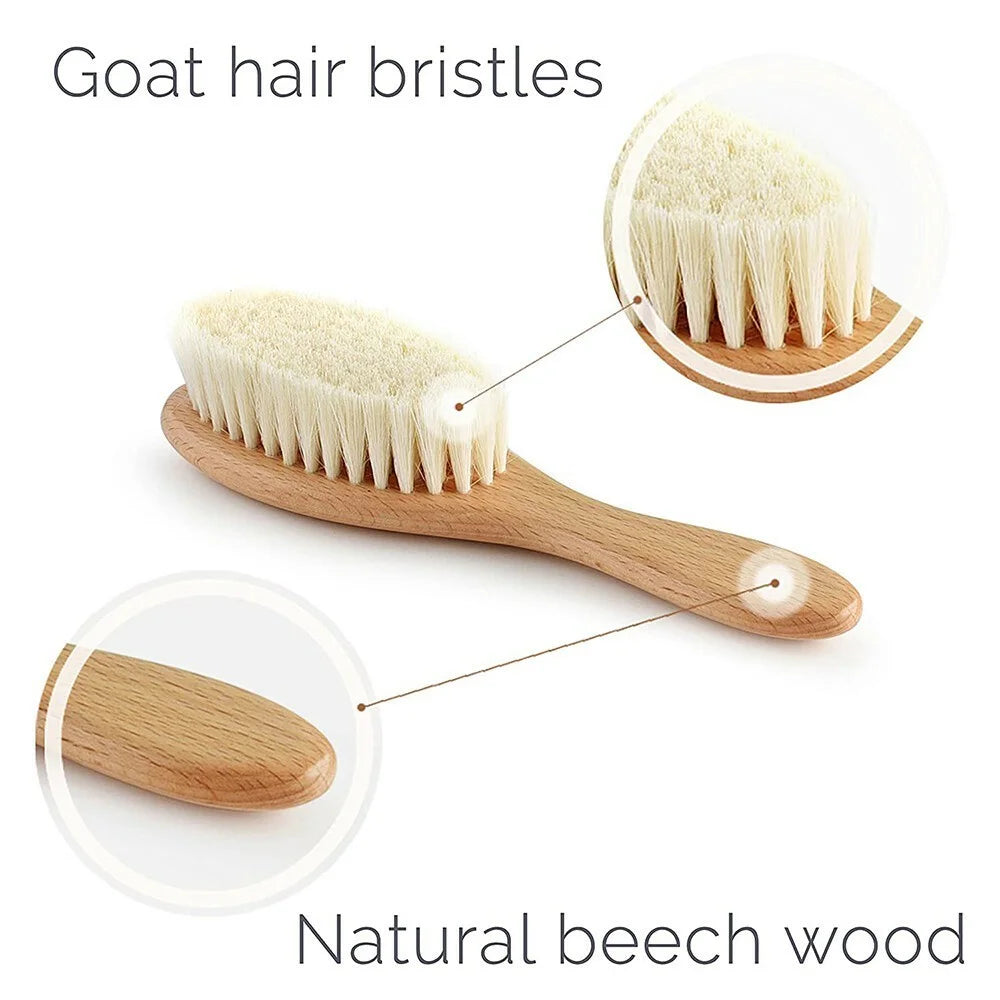 Baby Wool Brush Natural Goat Bristles For Healthier Scalp Wooden Handle Brush - L Size - 4