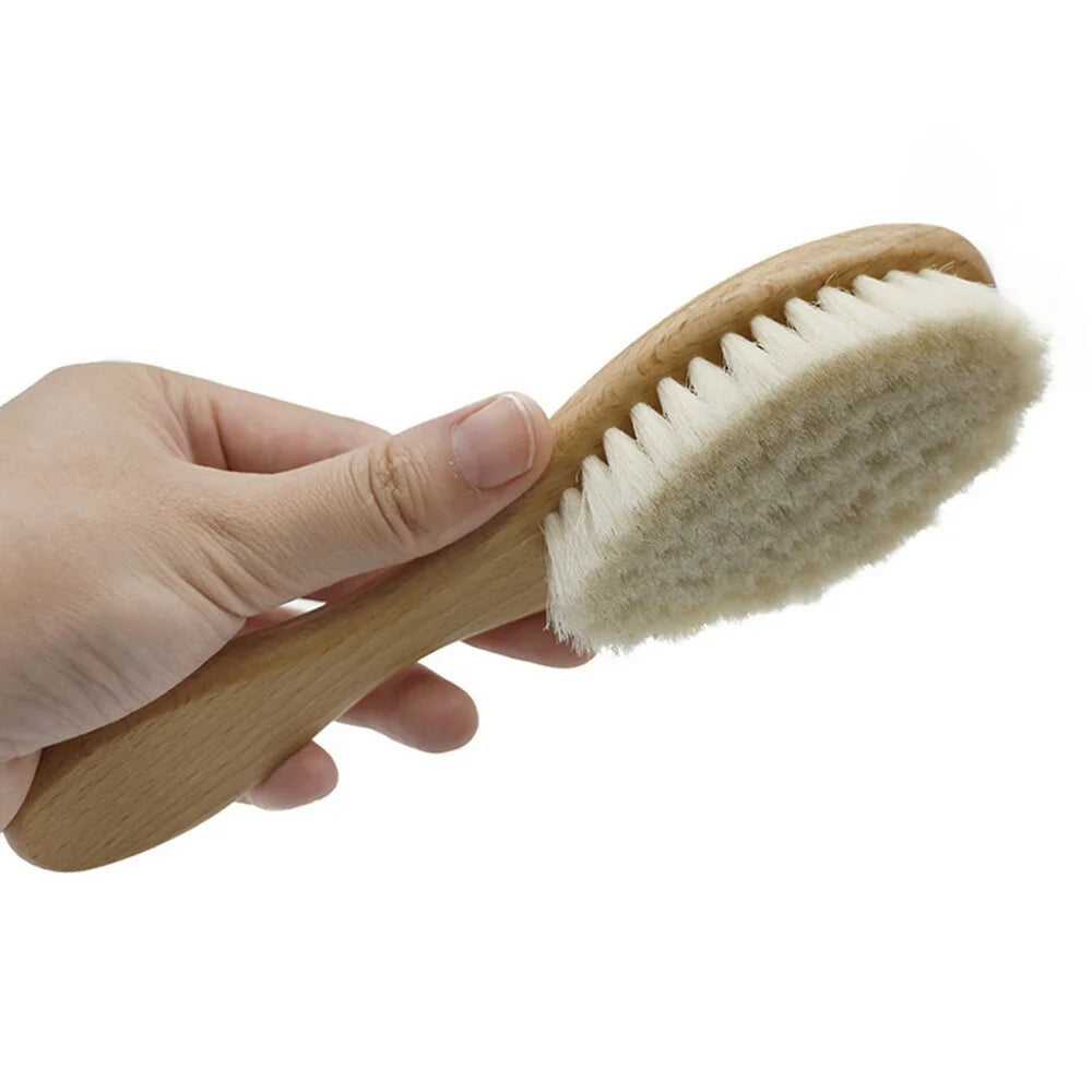 Baby Wool Brush Natural Goat Bristles For Healthier Scalp Wooden Handle Brush - L Size - 6