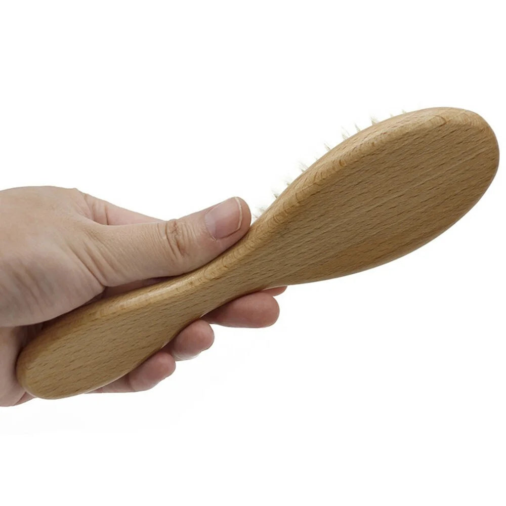 Baby Wool Brush Natural Goat Bristles For Healthier Scalp Wooden Handle Brush - L Size - 7