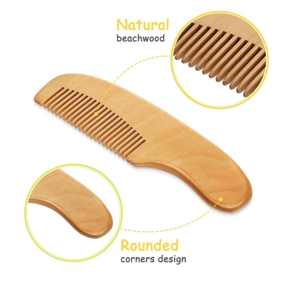 Large Baby Wool Brush 3 Piece Set For Infant Hair Care Soft Bristles Massage Comb with Wooden Handle - 5