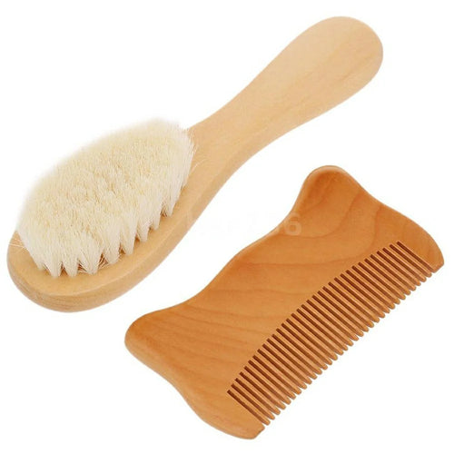 Small Baby Wool Brush and Cat Ear Wooden Comb Set Soft Bristles Brush for Newborns  /  Infants  /  Toddlers Scalp Massage - 1
