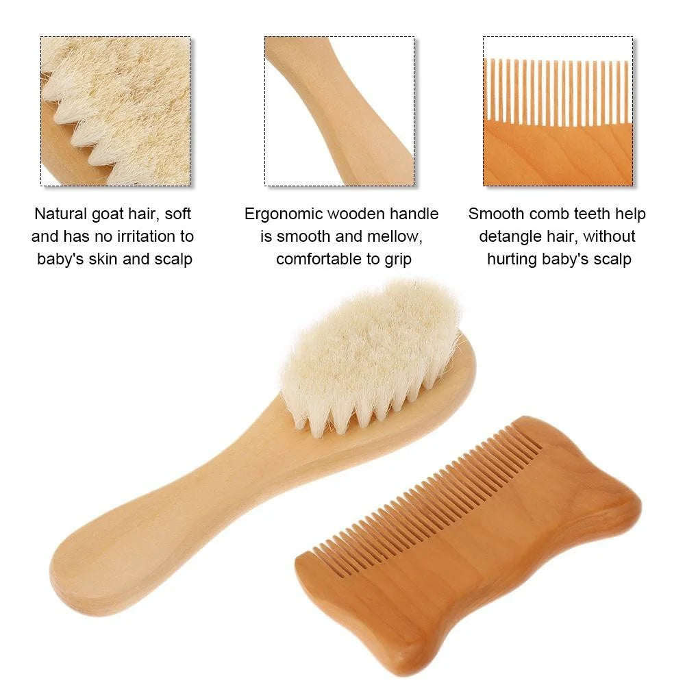 Small Baby Wool Brush and Cat Ear Wooden Comb Set Soft Bristles Brush for Newborns  /  Infants  /  Toddlers Scalp Massage - 4