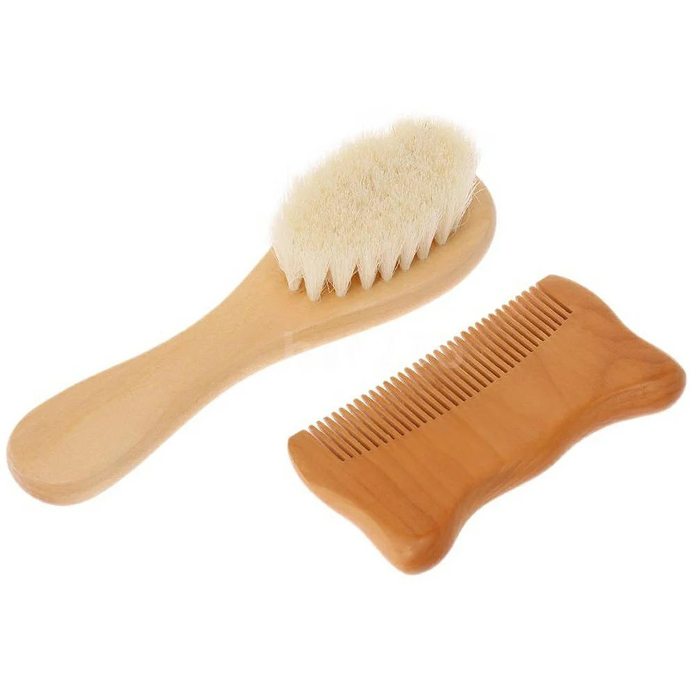 Small Baby Wool Brush and Cat Ear Wooden Comb Set Soft Bristles Brush for Newborns  /  Infants  /  Toddlers Scalp Massage - 5
