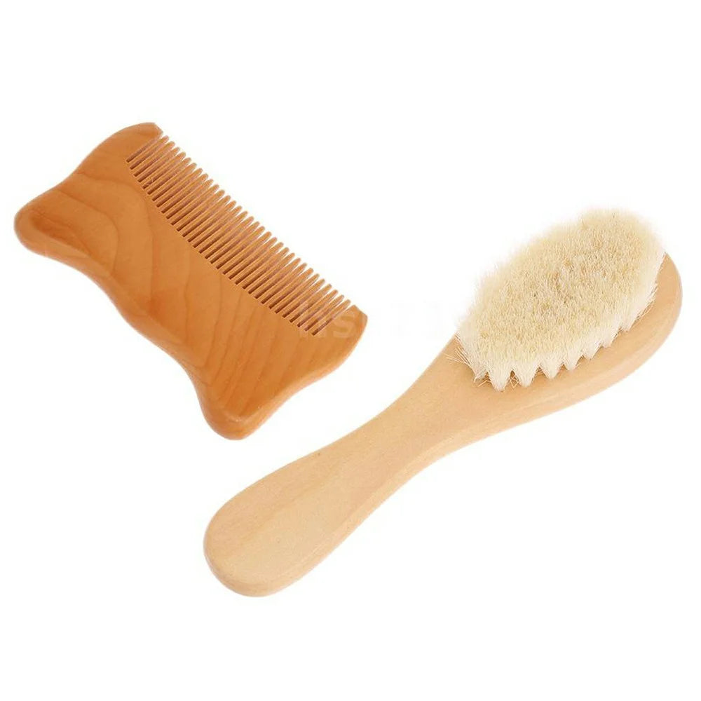 Small Baby Wool Brush and Cat Ear Wooden Comb Set Soft Bristles Brush for Newborns  /  Infants  /  Toddlers Scalp Massage - 6