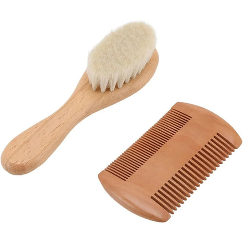 Small Baby Wool Brush and Double-Sided Comb Set Natural Soft Goat Hair Grooming Kit for Scalp Massage - 1