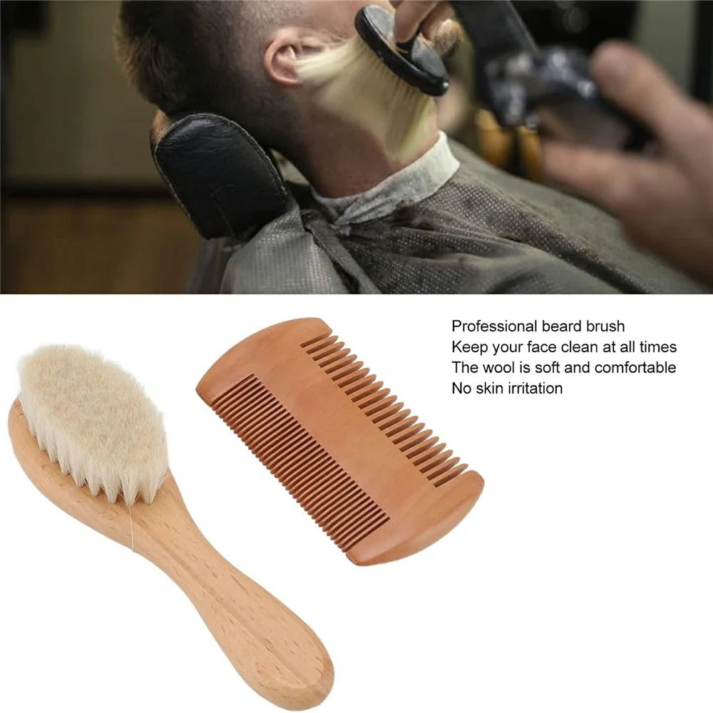 Small Baby Wool Brush and Double-Sided Comb Set Natural Soft Goat Hair Grooming Kit for Scalp Massage - 4