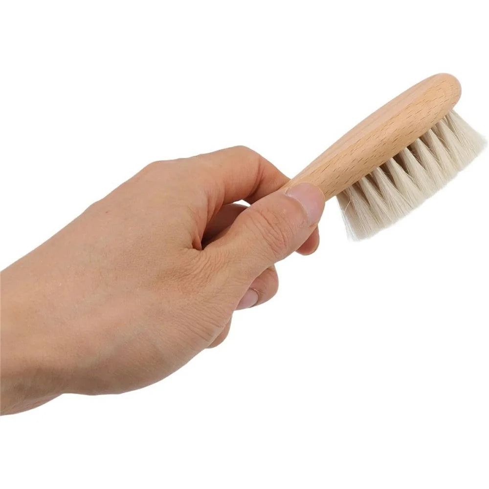 Small Baby Wool Brush and Double-Sided Comb Set Natural Soft Goat Hair Grooming Kit for Scalp Massage - 5