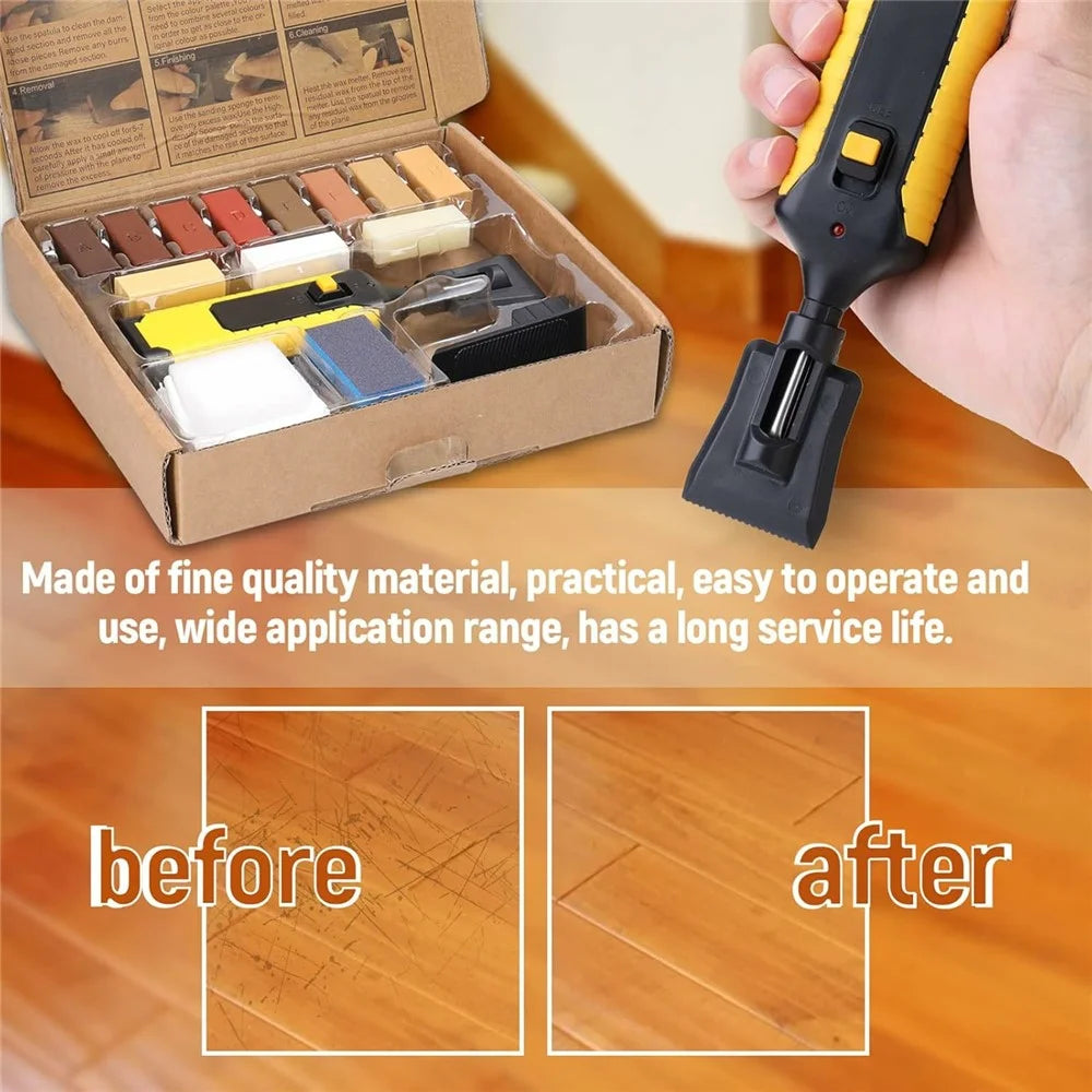 Floor Repair Kit with Hot Melt Tool 11 Wax Blocks for Laminate / Wooden Surfaces Scratch Repair - 3