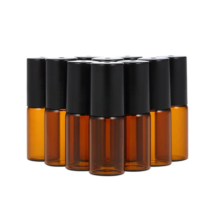 10Pcs 5ml Essential Oil Roller Bottle Stainless Steel Roller Ball Amber Glass Container with Dropper - 3