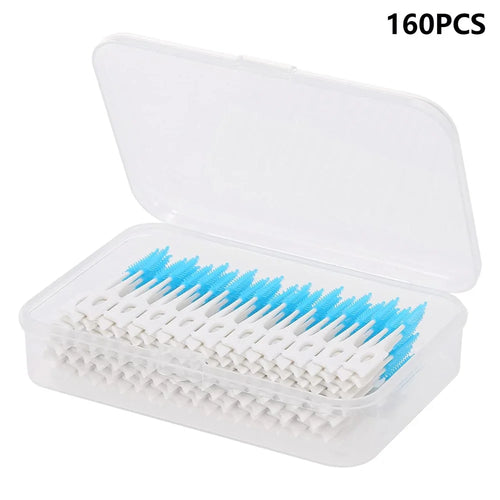 160Pcs Silicone Dental Floss Picks Interdental Brushes Soft Toothpick for Oral Care - Blue - 1