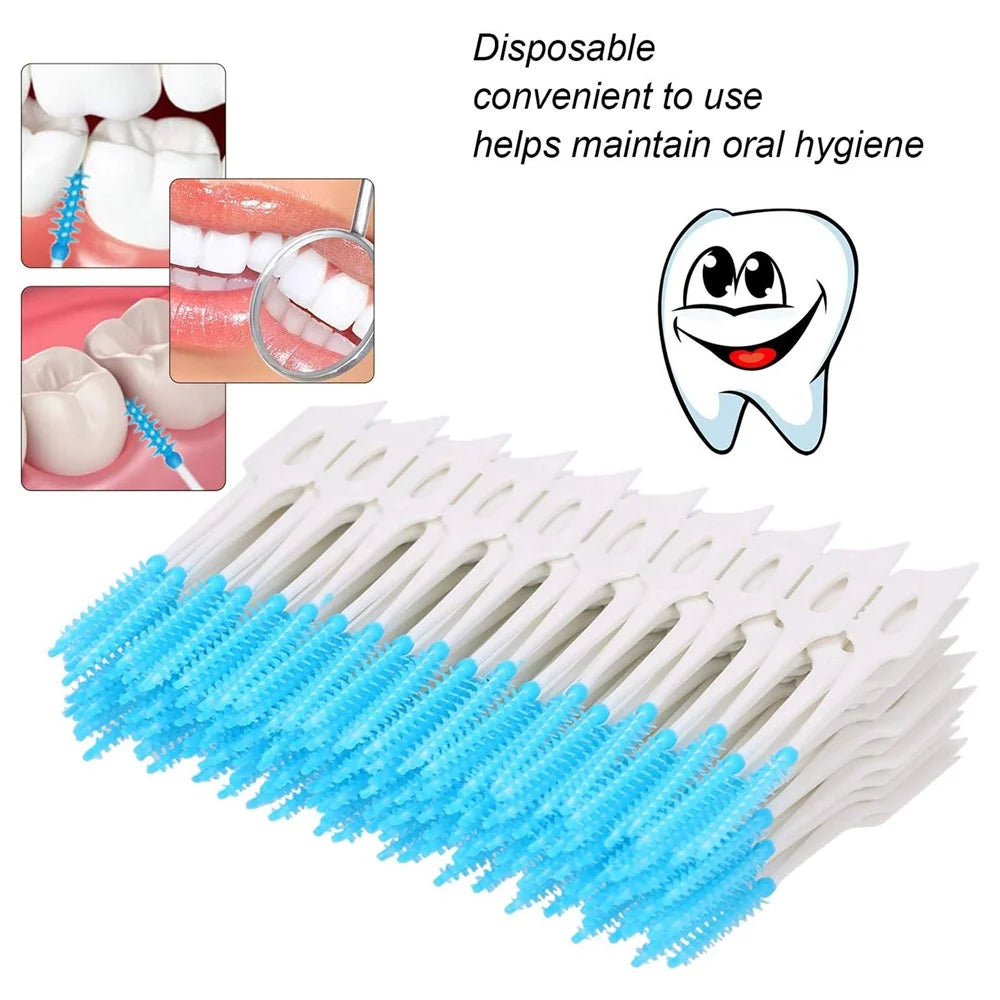 160Pcs Silicone Dental Floss Picks Interdental Brushes Soft Toothpick for Oral Care - Blue - 2