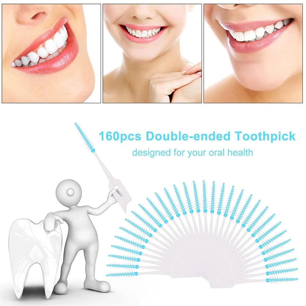 160Pcs Silicone Dental Floss Picks Interdental Brushes Soft Toothpick for Oral Care - Blue - 3