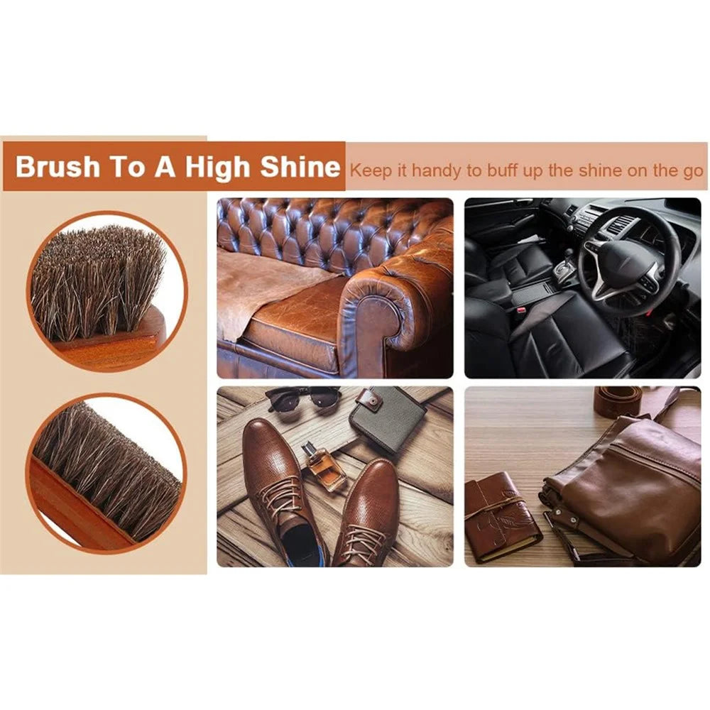 Professional Wooden Handle Horsehair Bristles Polishing Brush for Leather Boot Shoes - 3