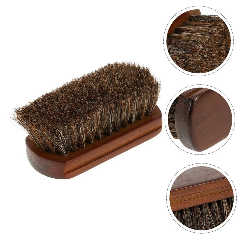 Professional Wooden Handle Horsehair Bristles Polishing Brush for Leather Boot Shoes - 4