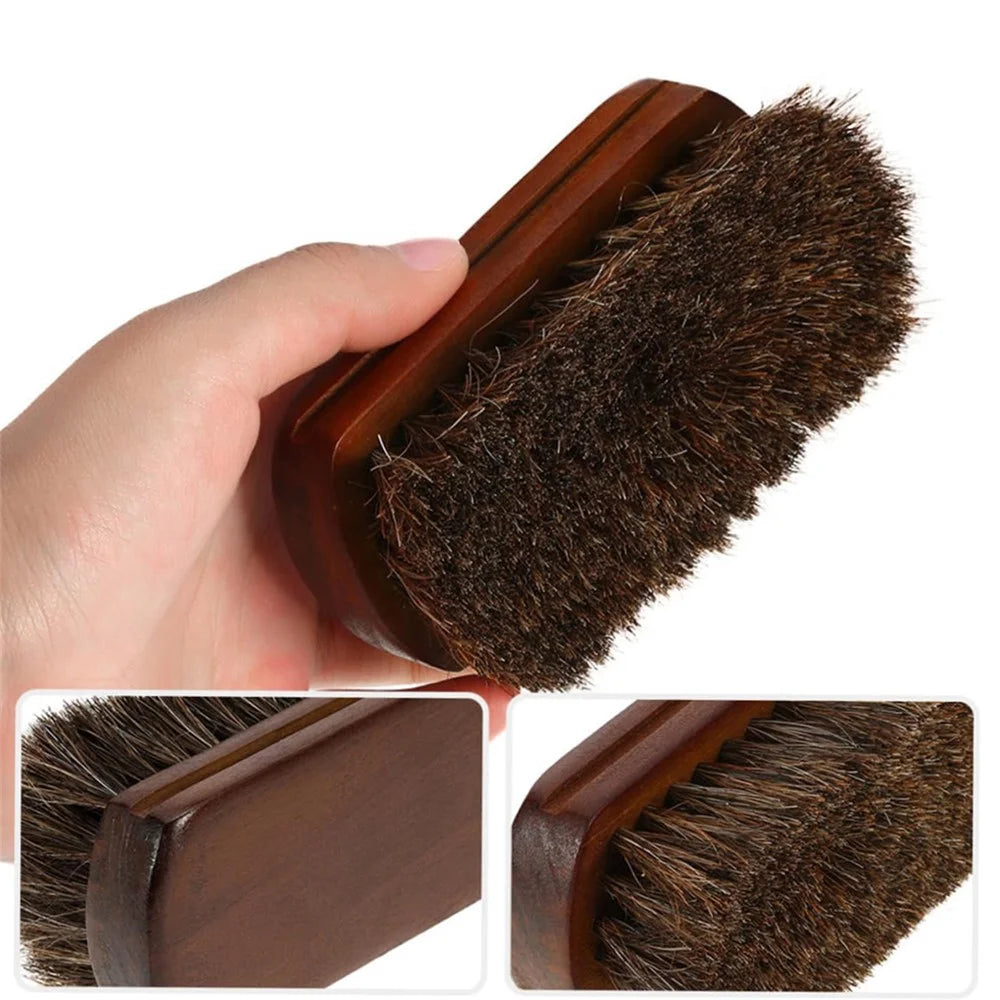 Professional Wooden Handle Horsehair Bristles Polishing Brush for Leather Boot Shoes - 5
