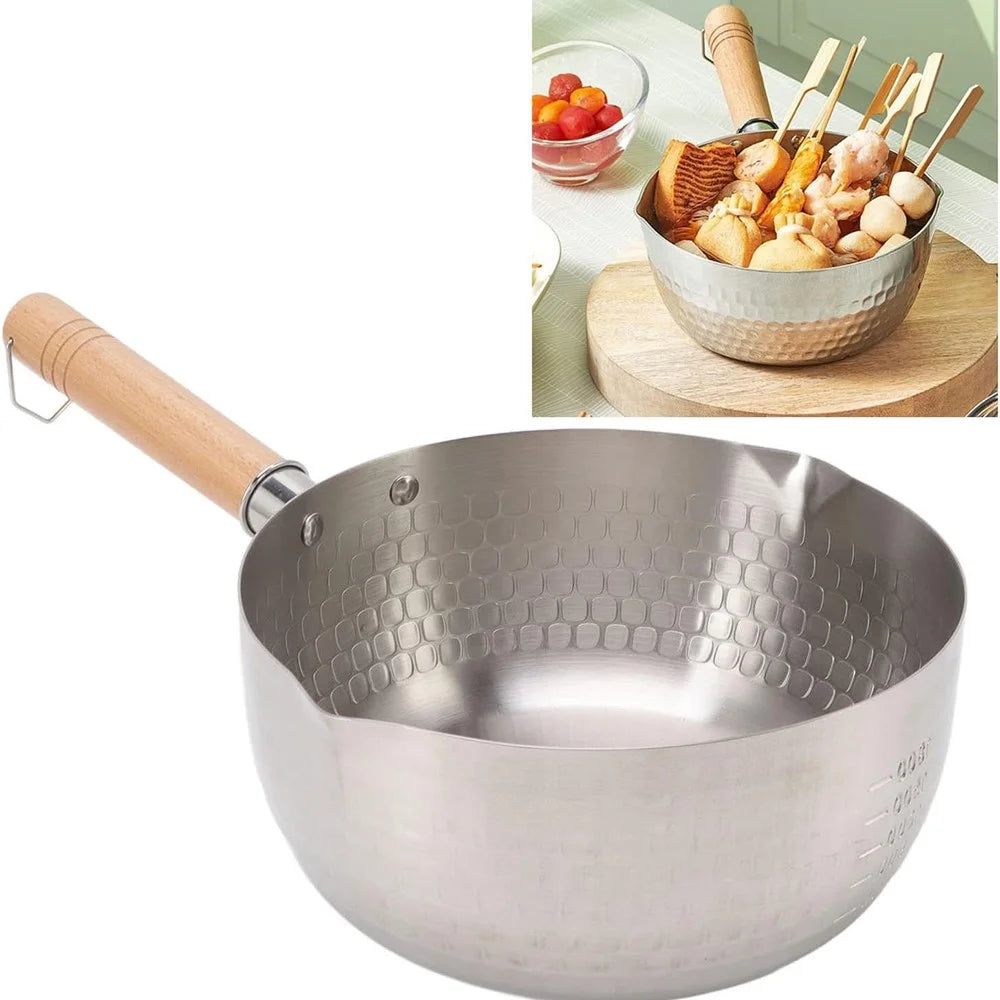 20cm Diameter Stainless Steel Japanese Saucepan with Wooden Handle Milk Soup Pot, without Lid (BPA Free, No FDA) - 2