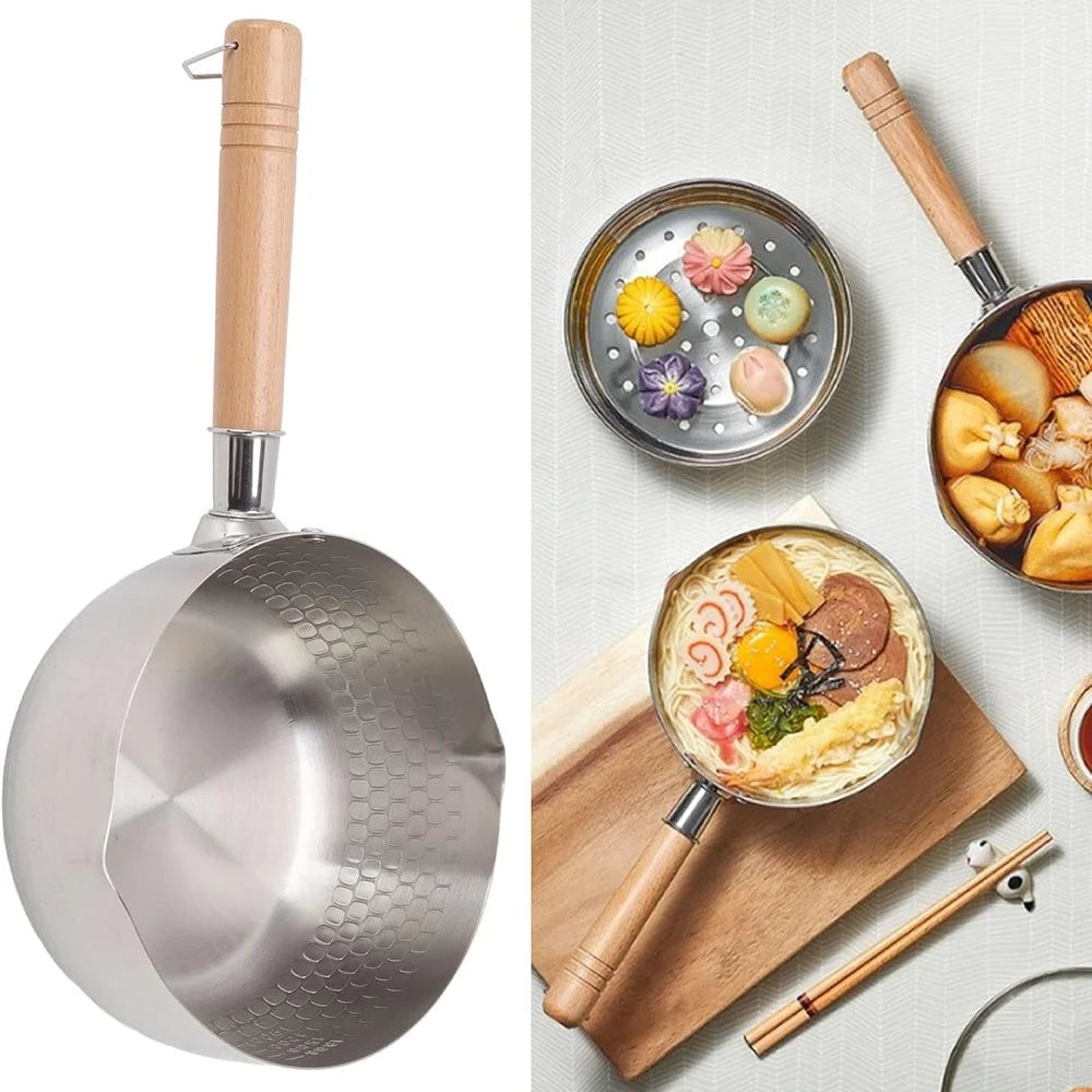 20cm Diameter Stainless Steel Japanese Saucepan with Wooden Handle Milk Soup Pot, without Lid (BPA Free, No FDA) - 3