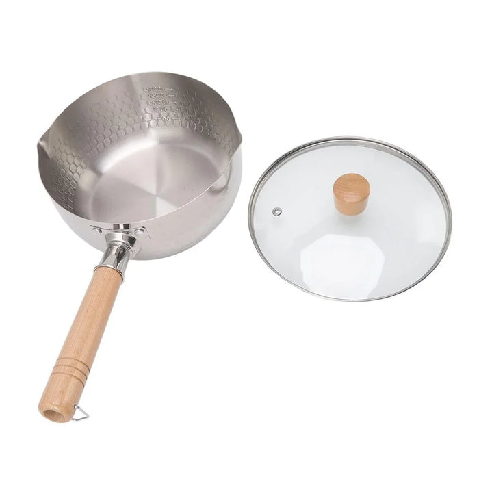 Japanese Saucepan with Lid Wooden Handle Stainless Steel Milk Soup Pot, Diameter: 20cm (BPA Free, No FDA) - 2