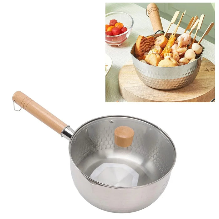 Japanese Saucepan with Lid Wooden Handle Stainless Steel Milk Soup Pot, Diameter: 20cm (BPA Free, No FDA) - 5