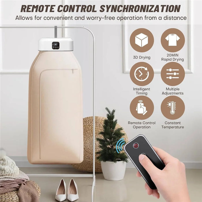 600W Portable Clothes Dryer Mini Laundry Dryer with Remote Control Electric Drying Machine for Travel / Home - 3