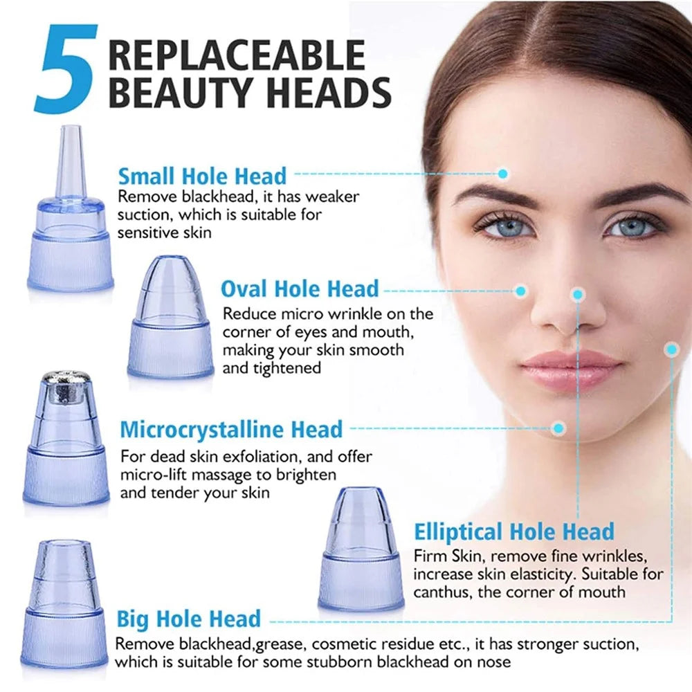 Blackhead Remover Pore Vacuum Cleaner with 5 Suction Heads and Pimple Needles Skin Care Tool Set - 6