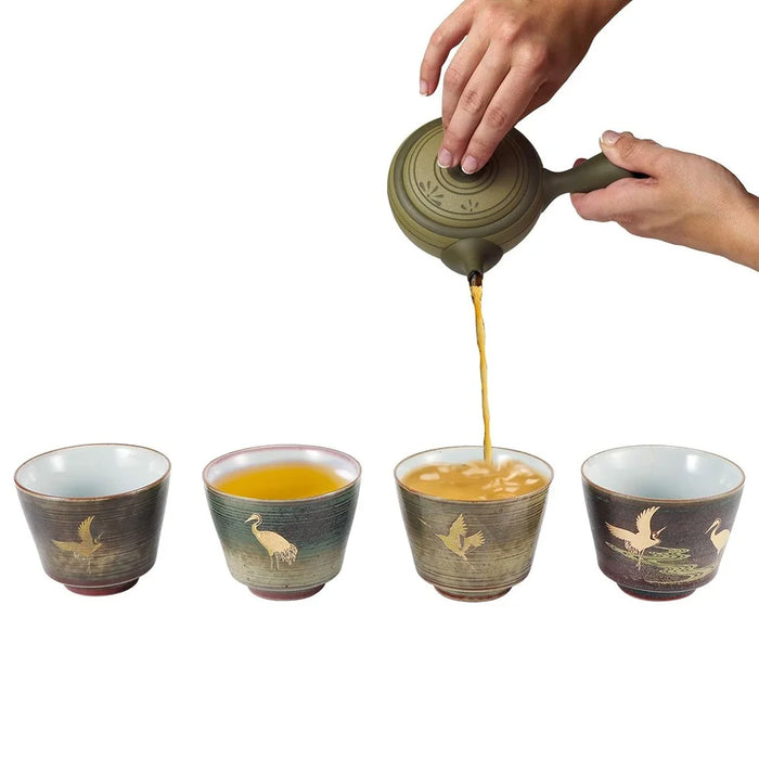 4Pcs / Set Kung Fu Tea Cups Handcrafted Crane Pattern Ceramic Teacups Traditional Chinese Tea Ceremony Gift - 2
