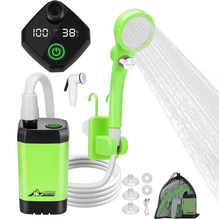 Portable Digital Display Camping Shower USB Rechargeable Outdoor Travel Shower Device - Green - 1