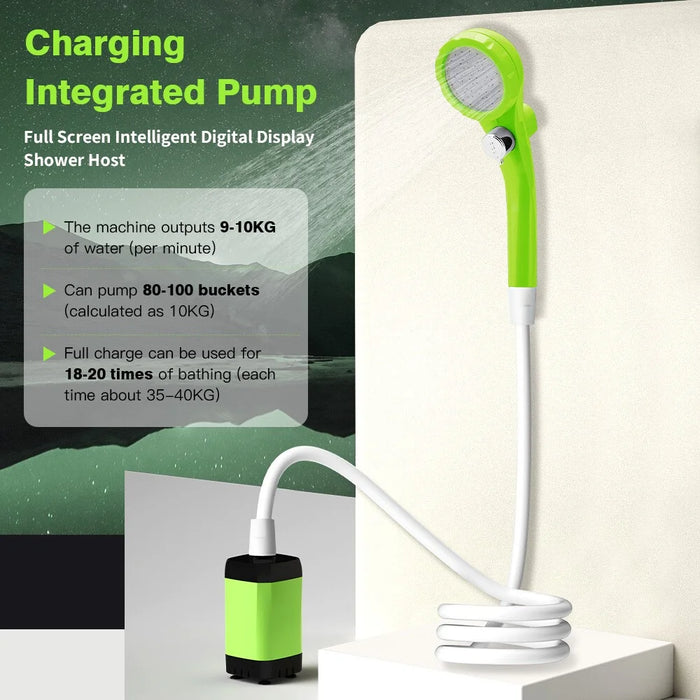 Portable Digital Display Camping Shower USB Rechargeable Outdoor Travel Shower Device - Green - 2
