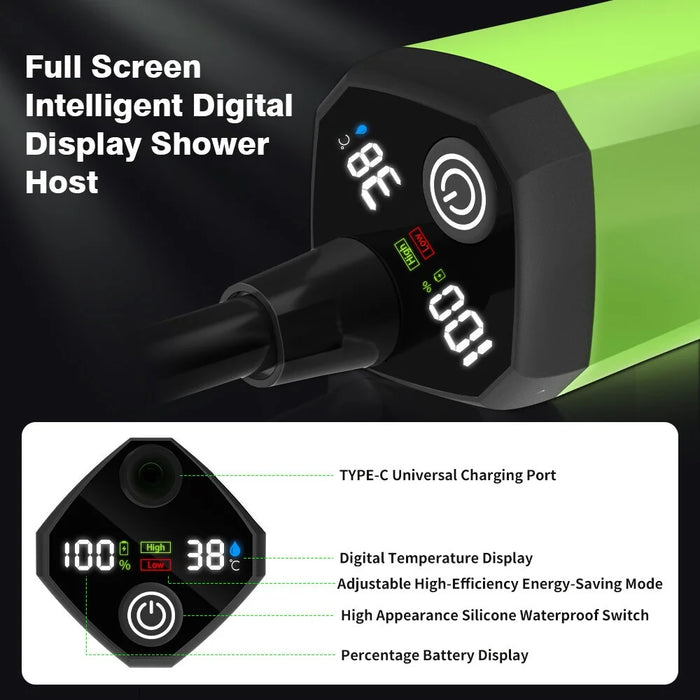 Portable Digital Display Camping Shower USB Rechargeable Outdoor Travel Shower Device - Green - 5