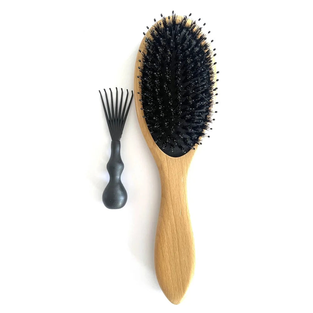 Portable Air Cushion Massage Comb Boar Bristle Hair Detangling Brush with Bamboo Handle - 1