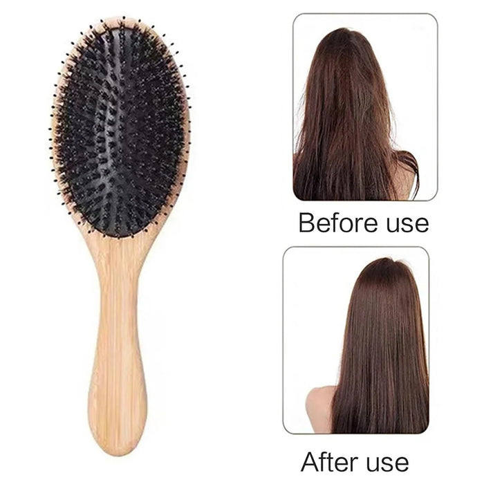 Portable Air Cushion Massage Comb Boar Bristle Hair Detangling Brush with Bamboo Handle - 2