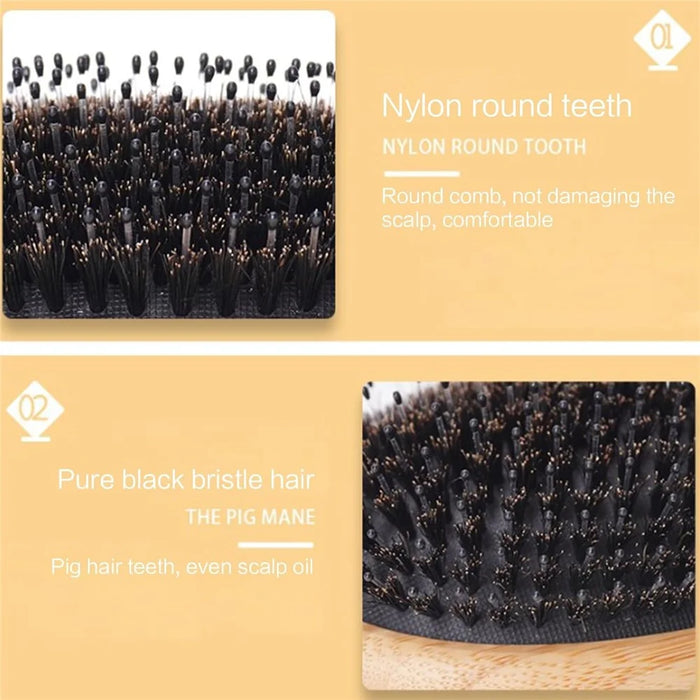 Portable Air Cushion Massage Comb Boar Bristle Hair Detangling Brush with Bamboo Handle - 4