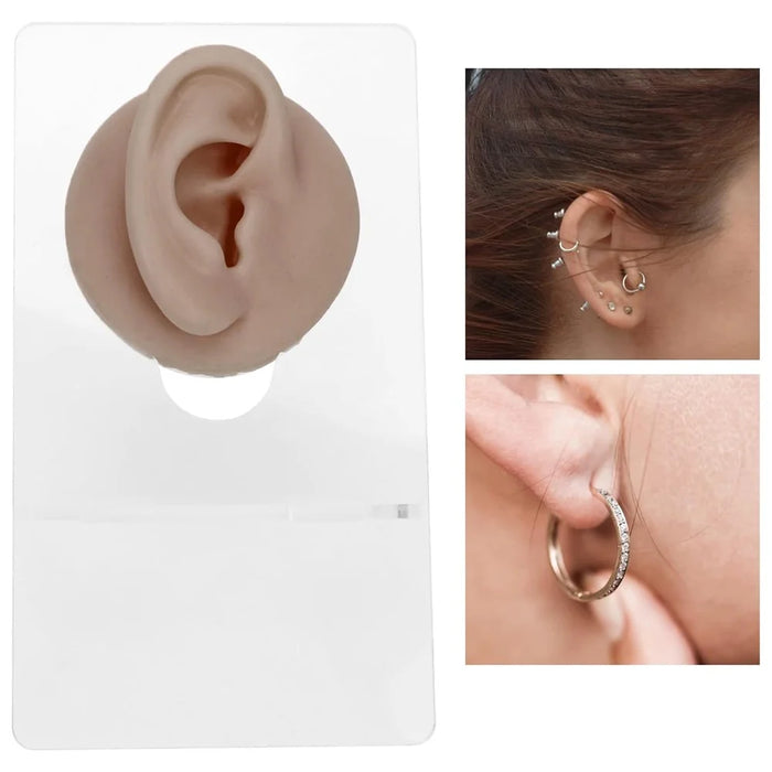 Silicone Piercing Body Model Soft Piercing Practice Model Simulation Ear Eye Nose Mouth Model Set with Display Rack - Dark Skin - 4