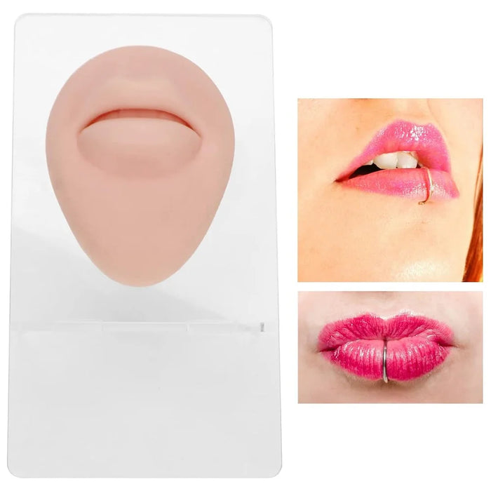 Silicone Piercing Body Model Soft Piercing Practice Model Simulation Ear Eye Nose Mouth Model Set with Display Rack - Dark Skin - 5