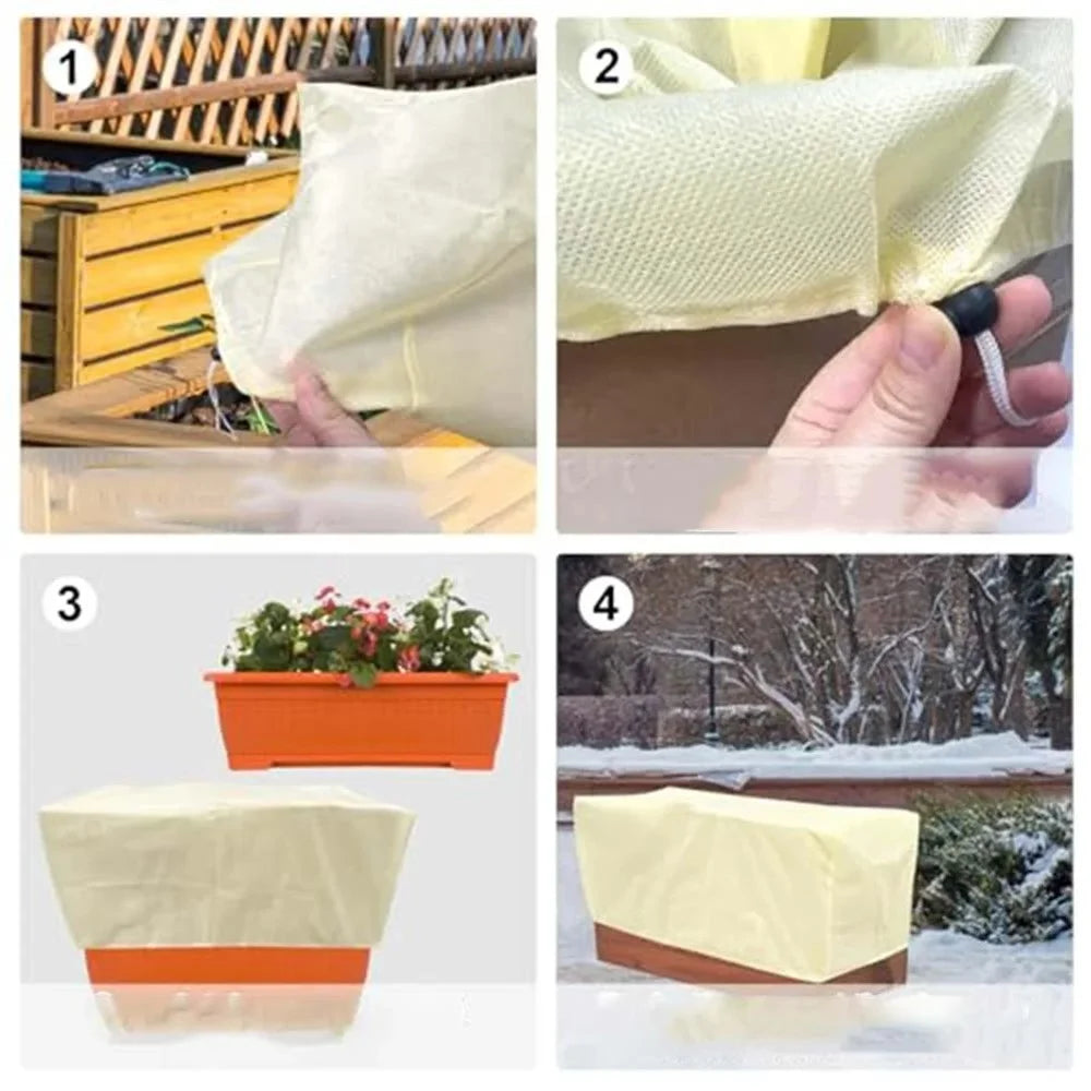 Plant Protection Cover 100 x 40 x 45cm Rectangular Winter Planter Frost Bags Non-Woven Fabric Wraps Blanket - Beige - 5