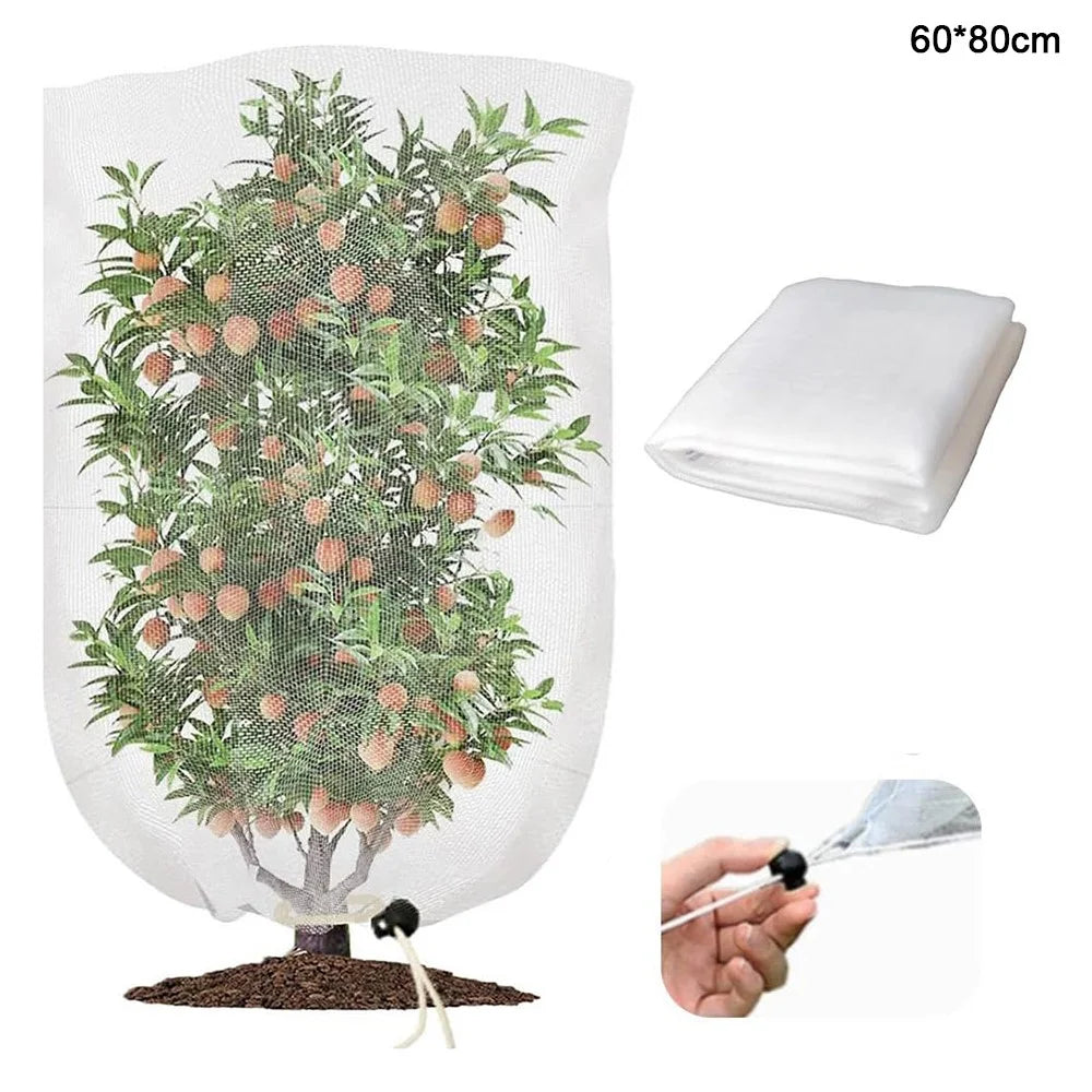 Fruit Tree Netting with Drawstring 60 x 80cm Garden Insect Barrier Plant Cover Tent-Bug Mesh Guard - White - 1