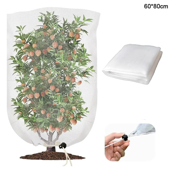 Fruit Tree Netting with Drawstring 60 x 80cm Garden Insect Barrier Plant Cover Tent-Bug Mesh Guard - White - 1