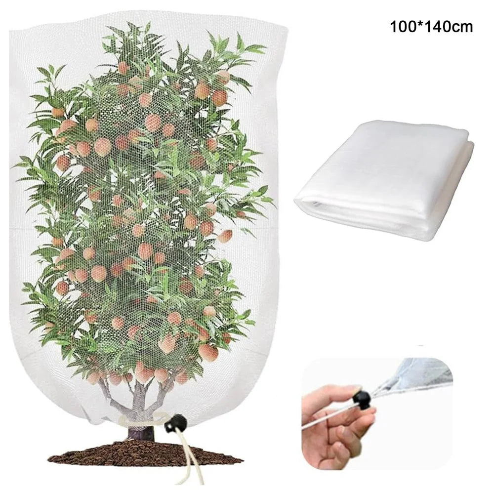 Fruit Tree Netting with Drawstring 100 x 140cm Garden Insect Barrier Plant Cover Tent-Bug Mesh Guard - White - 1