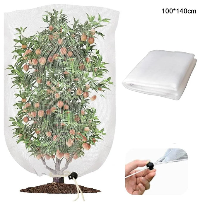 Fruit Tree Netting with Drawstring 100 x 140cm Garden Insect Barrier Plant Cover Tent-Bug Mesh Guard - White - 1