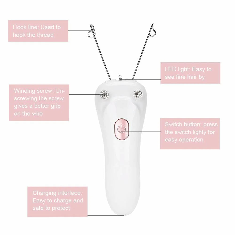 Women Electric Hair Epilator USB Rechargeable Body Facial Hair Remover Cotton Thread Depilator - 3