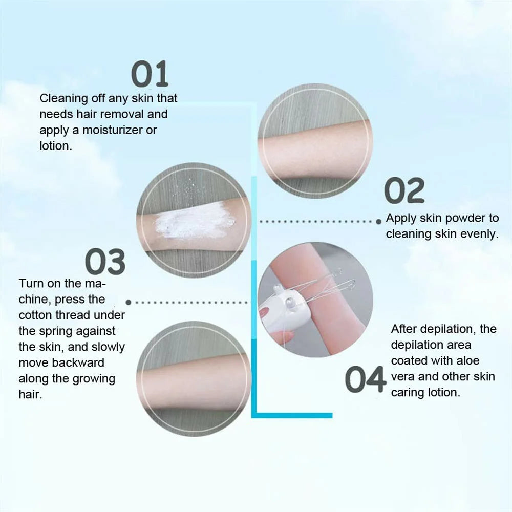 Women Electric Hair Epilator USB Rechargeable Body Facial Hair Remover Cotton Thread Depilator - 4