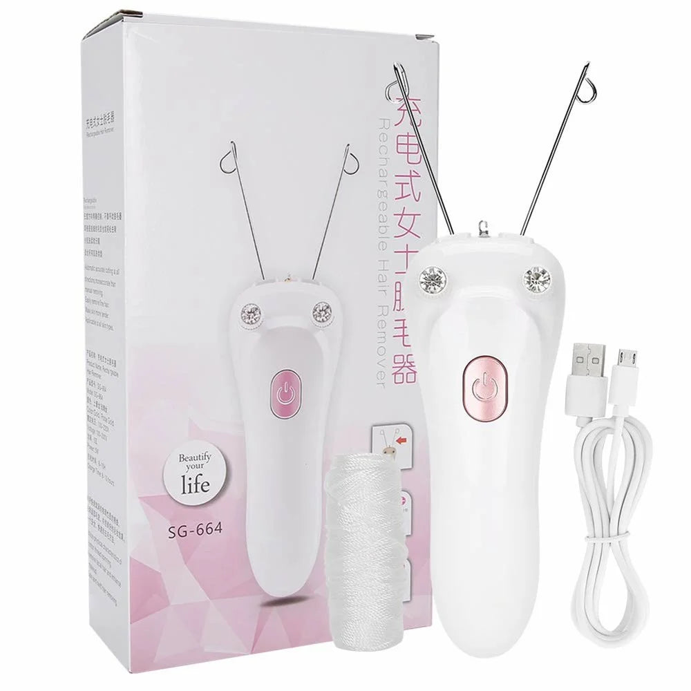Women Electric Hair Epilator USB Rechargeable Body Facial Hair Remover Cotton Thread Depilator - 7
