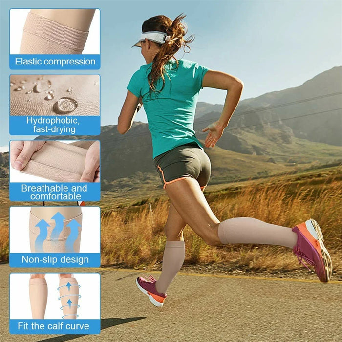 Size M 20-30mmHg Compression Calf Sleeve Breathable Open Toe Stockings for Varicose Veins, Skin Color - 5