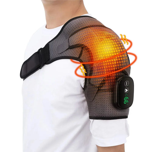 Upgraded Wireless USB Shoulder Massager 3 Levels Vibration LED Display Heat Therapy Shoulder Brace - 1