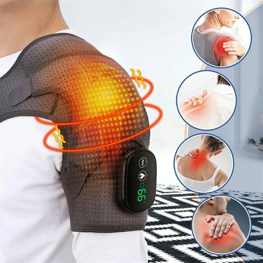 Upgraded Wireless USB Shoulder Massager 3 Levels Vibration LED Display Heat Therapy Shoulder Brace - 3
