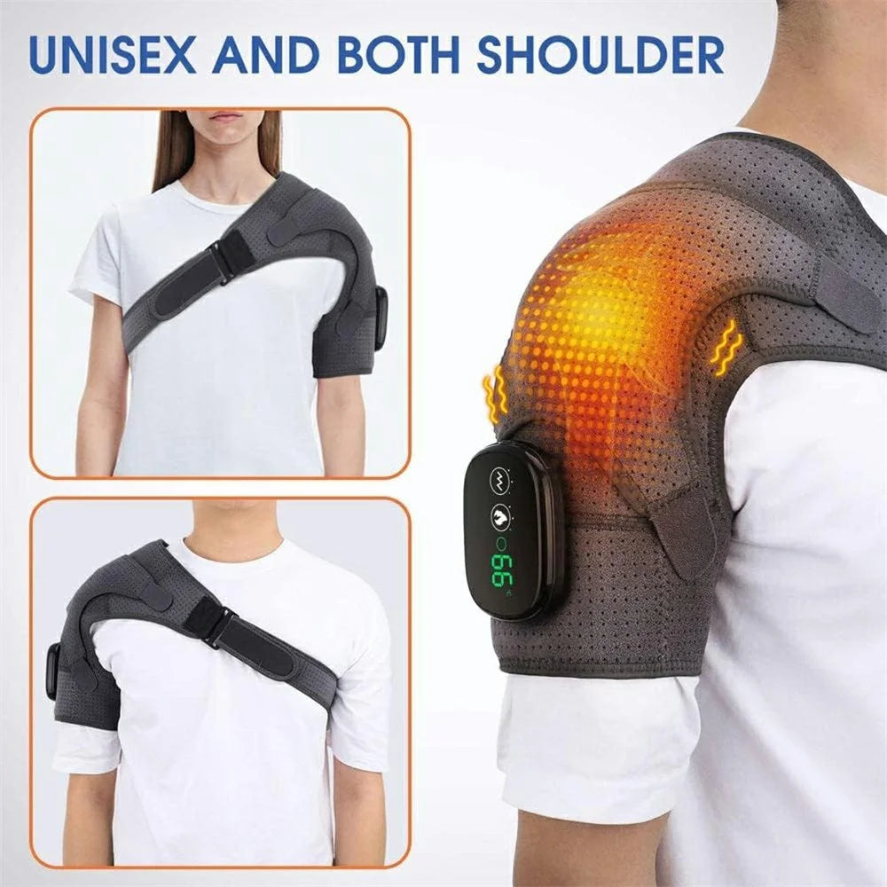 Upgraded Wireless USB Shoulder Massager 3 Levels Vibration LED Display Heat Therapy Shoulder Brace - 4